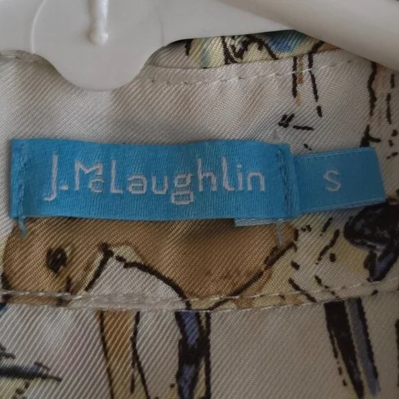 J.McLaughlin 100% Silk Equestrian Horse Print Blouse | Button Down Novelty Shirt - Picture 8 of 9